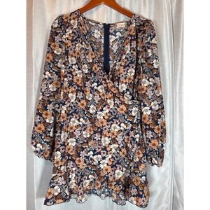NEW Altar'd State Floral Print Mini Dress Long Sleeve Ruffle Hem Bohemian Womens